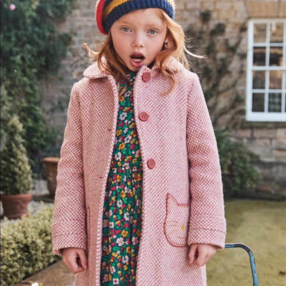 NWT Mini Boden Girls' Cat Pocket Coat, Pink Size S 6/7